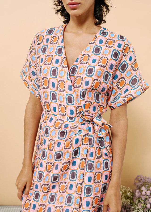 Alyha Printed Tie Wrap Dress in soleil