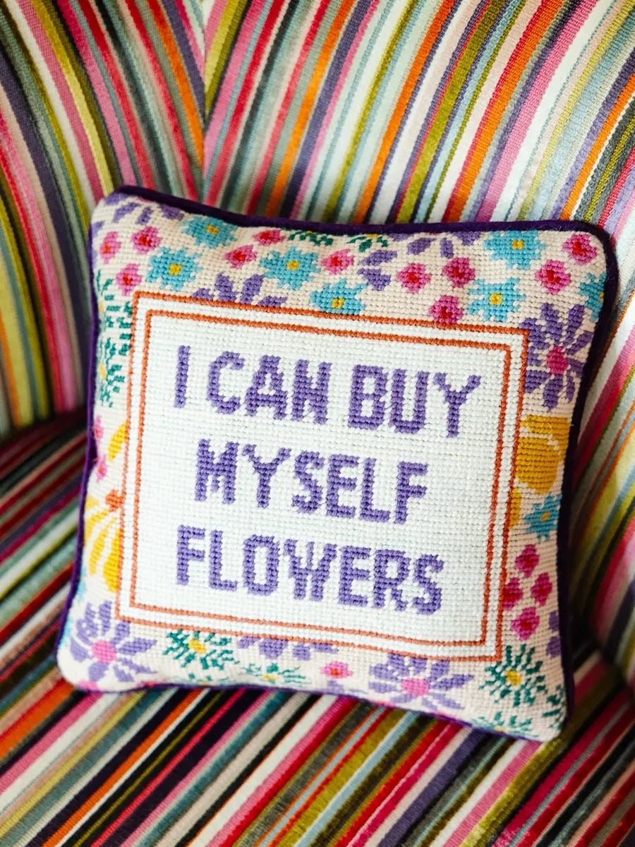 Furbish Studio Miley Cyrus I Can Buy Myself Flowers Needlepoint Pillow