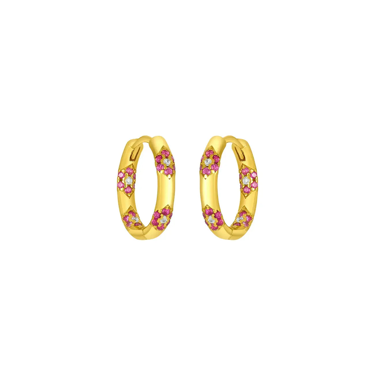 FYB Jewelry Fuchsia Delia Huggie Hoop Earrings Gold-Plated Cubic Zirconia