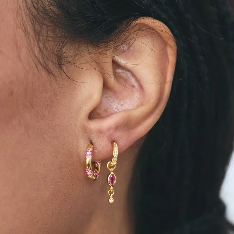 FYB Jewelry Fuchsia Delia Huggie Hoop Earrings Gold-Plated Cubic Zirconia