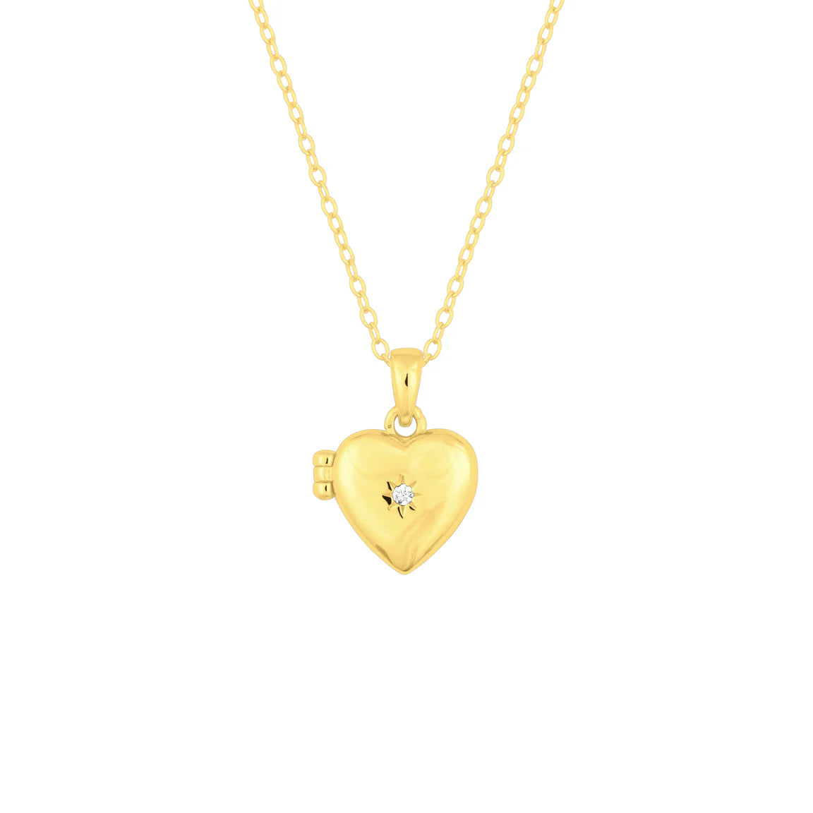FYB Jewelry Heirloom Heart Locket Necklace Gold-Plated Cubic Zirconia CZ
