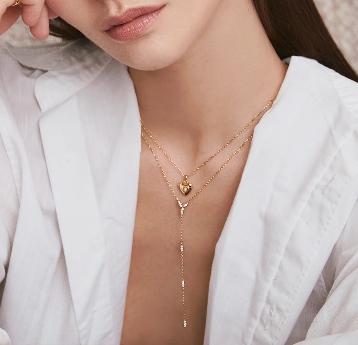 FYB Jewelry Heirloom Heart Locket Necklace Gold-Plated Cubic Zirconia CZ