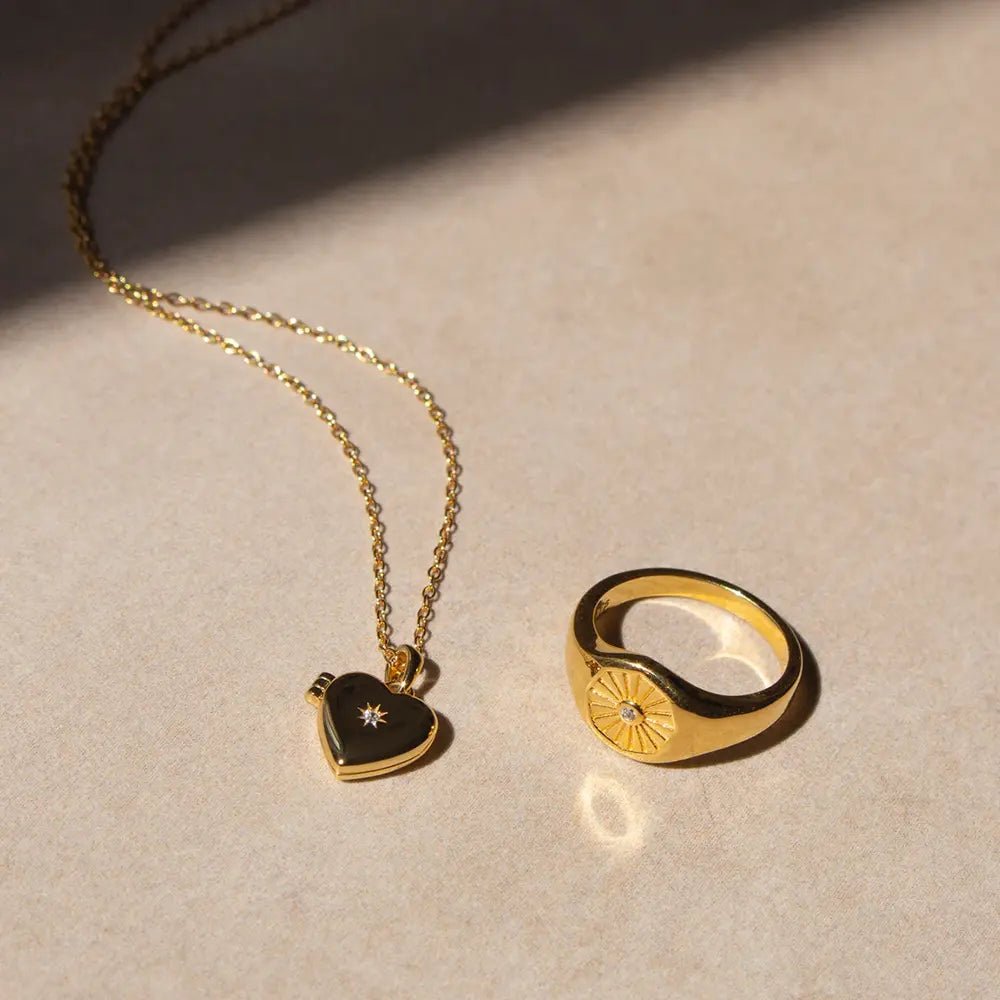 FYB Jewelry Heirloom Heart Locket Necklace Gold-Plated Cubic Zirconia CZ