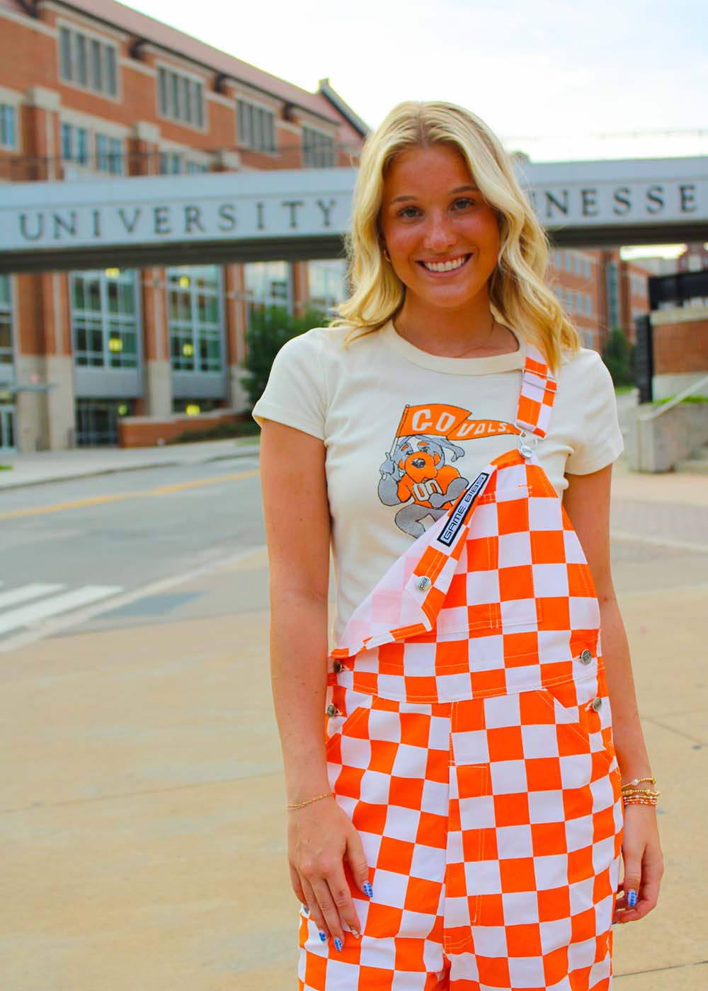Game Bibs Tennessee Orange & White Checkerboard Game Day Bib Overalls