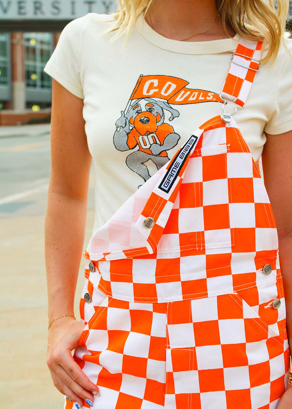 Game Bibs Tennessee Orange & White Checkerboard Game Day Bib Overalls
