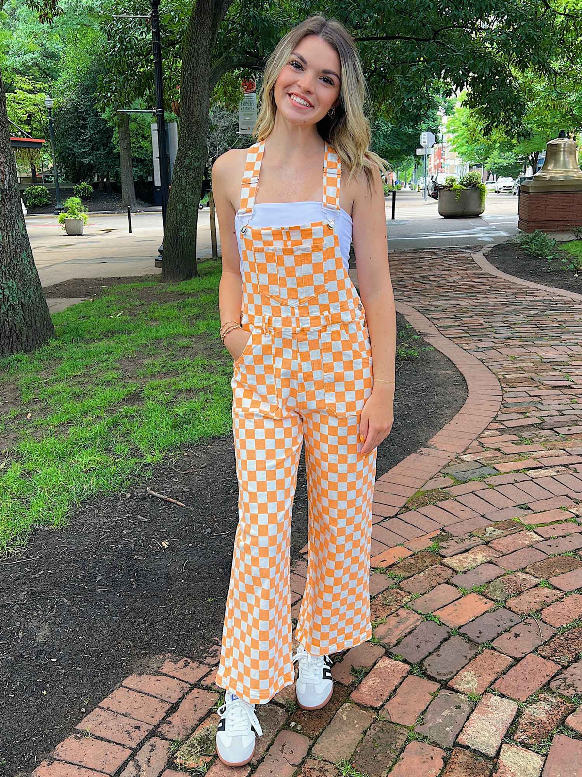 Game Day Checkered Overalls Orange