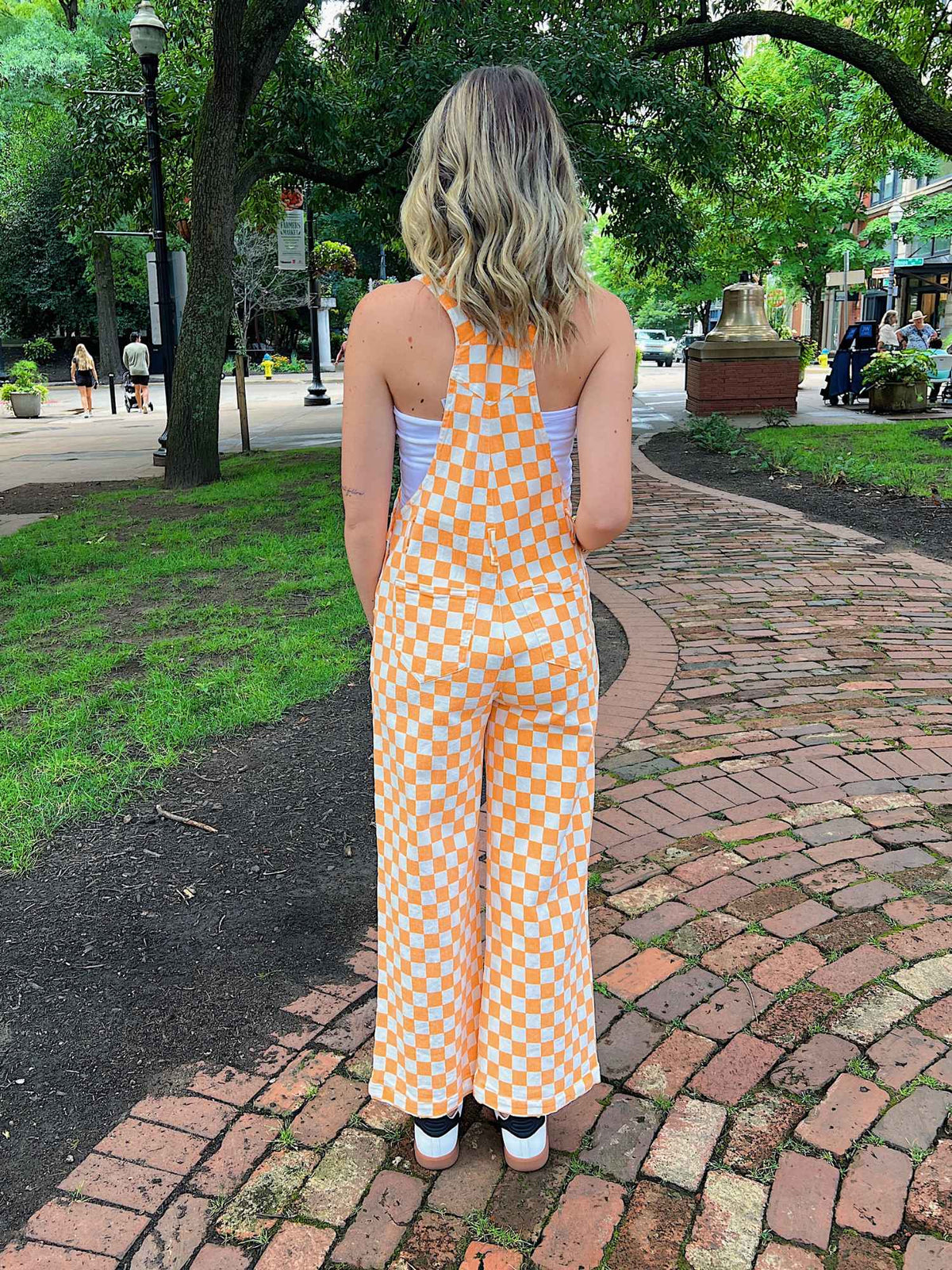 Game Day Checkered Overalls Orange