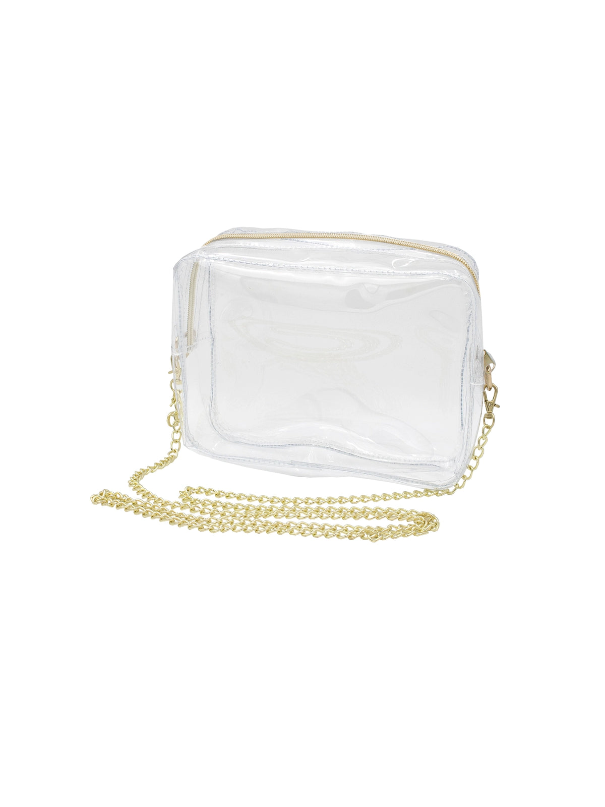 game day clear camera crossbody bag with gold chain