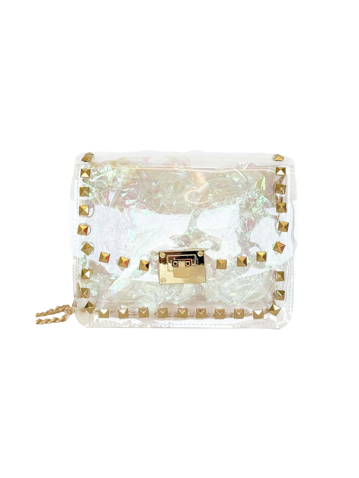 game day clear crossbody stadium purse with studs and chain