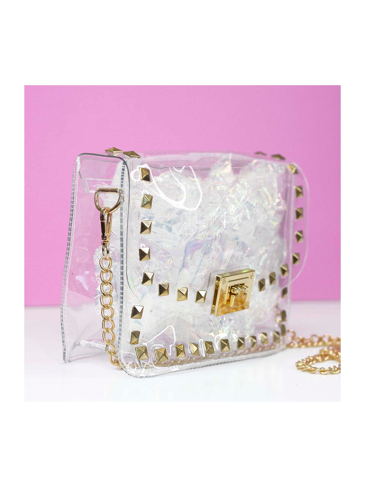 game day clear crossbody stadium purse with studs and chain