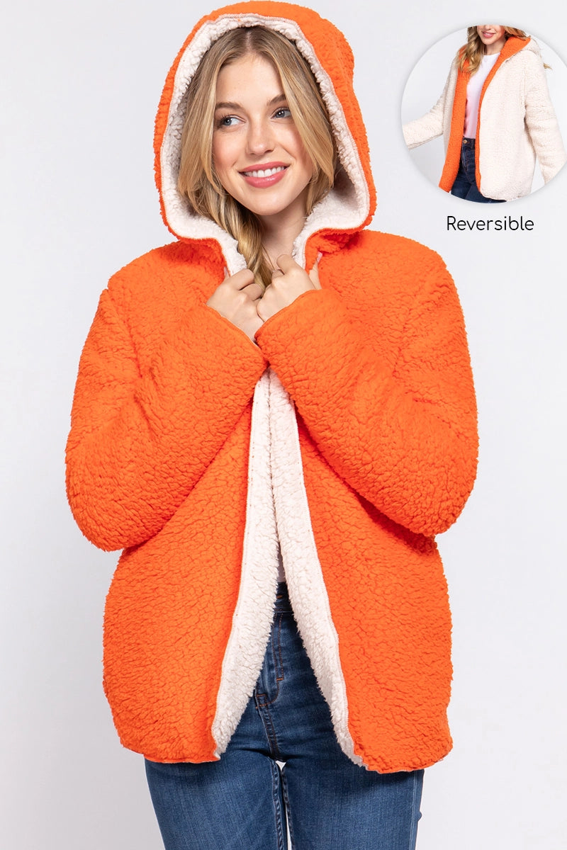 game day orange and white faux fur reversible hoodie jacket tennessee volunteers