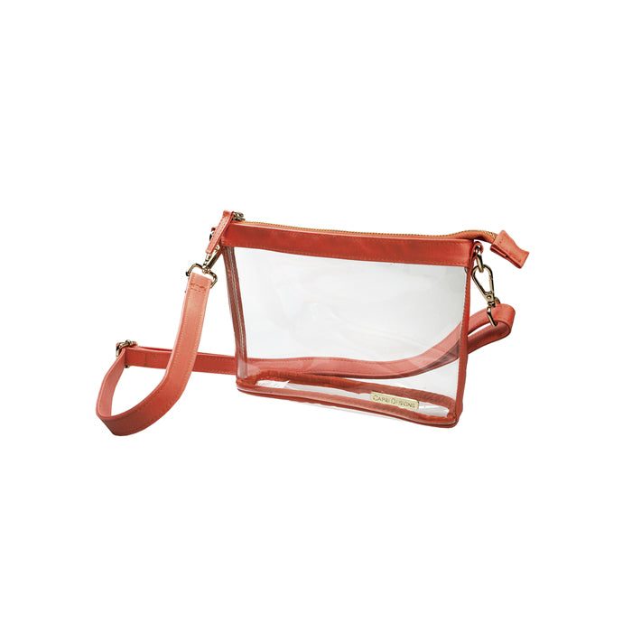 Game Day Small Clear Crossbody Bag Burnt Orange Vegan Leather
