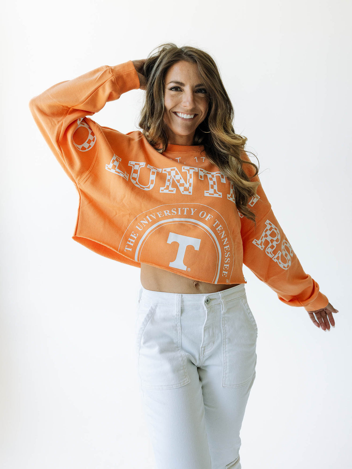 game day social tennessee phipps split cropped orange long sleeve shirt for tennessee vols game day