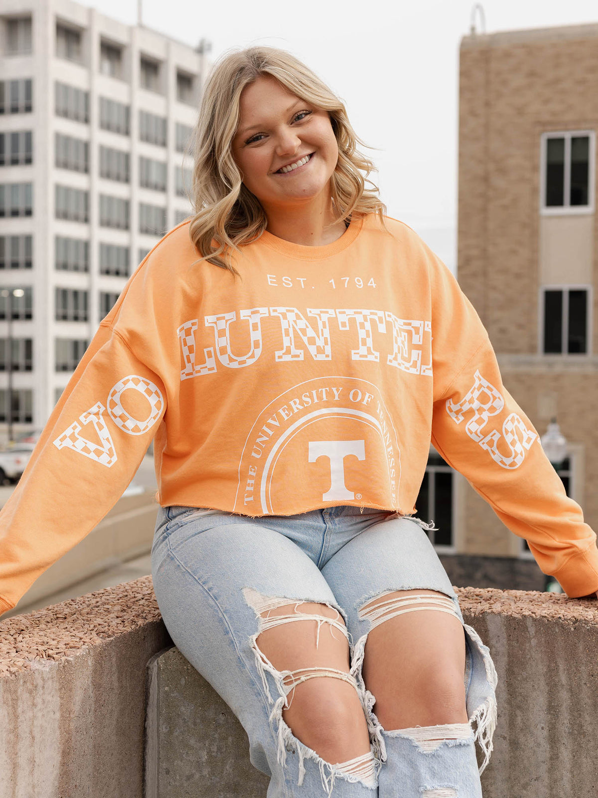 game day social tennessee phipps split cropped orange long sleeve shirt for tennessee vols game day