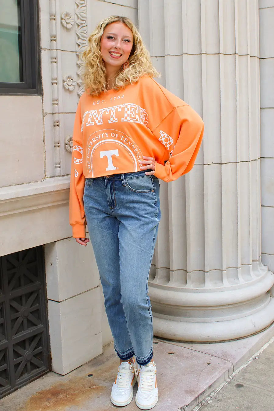 game day social tennessee phipps split cropped orange long sleeve shirt for tennessee vols game day