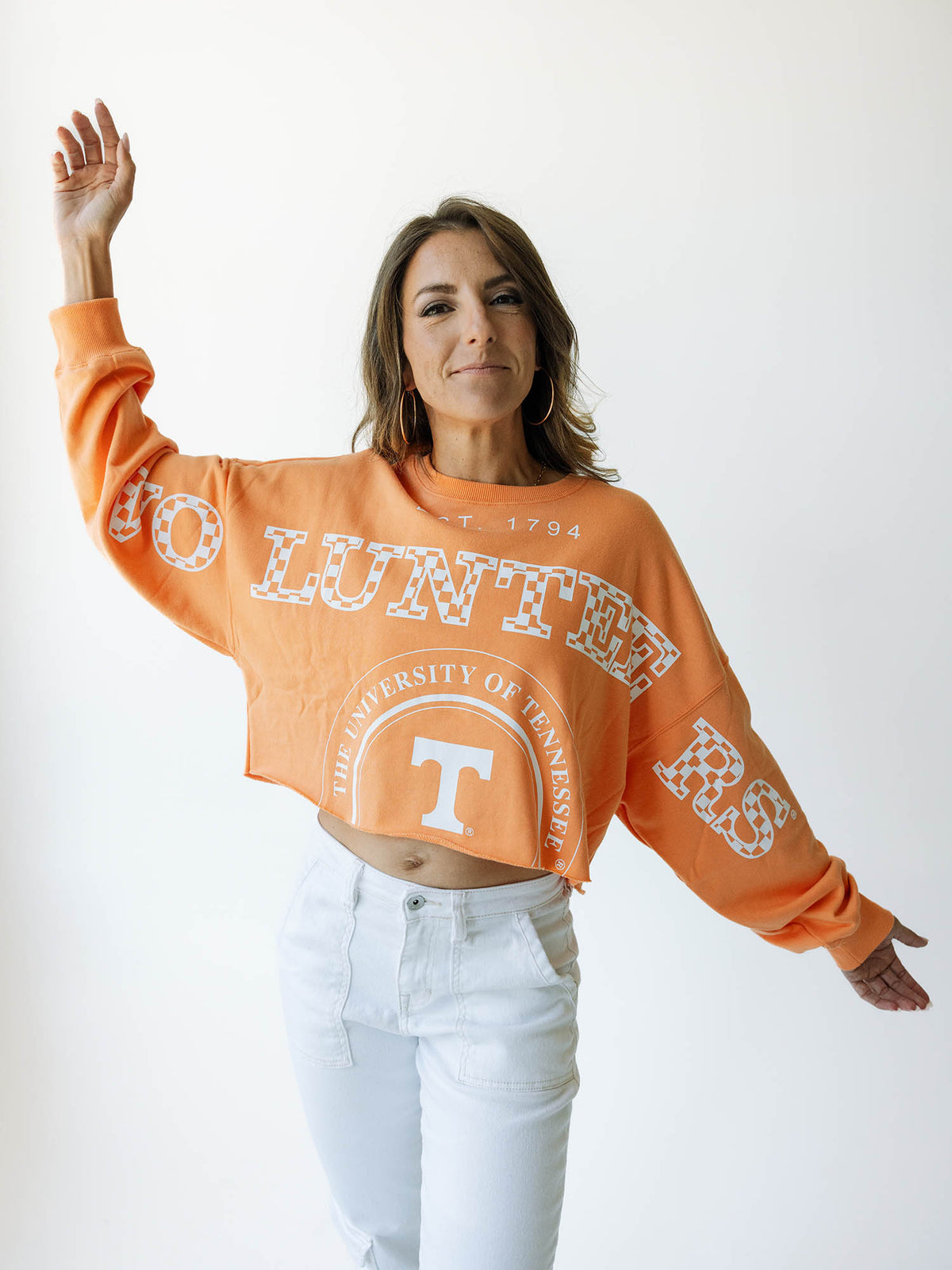 game day social tennessee phipps split cropped orange long sleeve shirt for tennessee vols game day