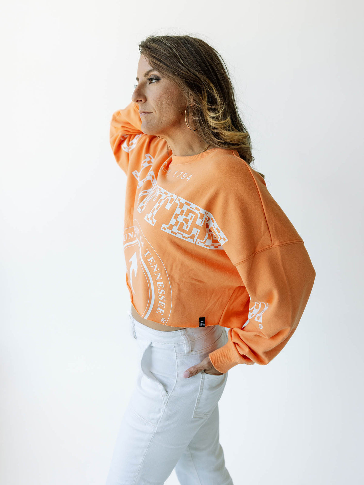 game day social tennessee phipps split cropped orange long sleeve shirt for tennessee vols game day