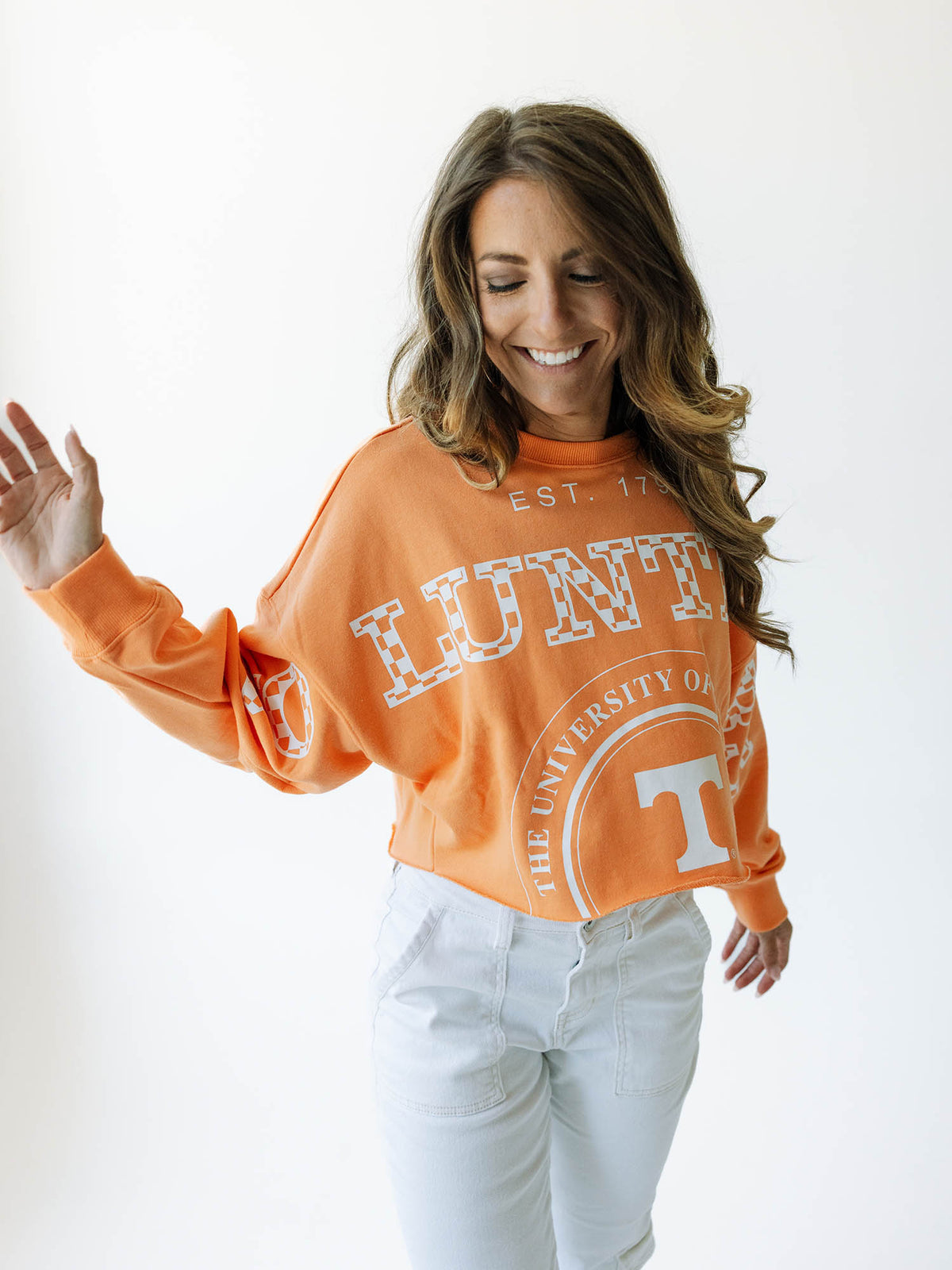 game day social tennessee phipps split cropped orange long sleeve shirt for tennessee vols game day