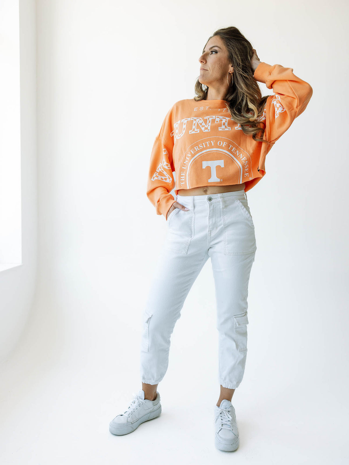 game day social tennessee phipps split cropped orange long sleeve shirt for tennessee vols game day