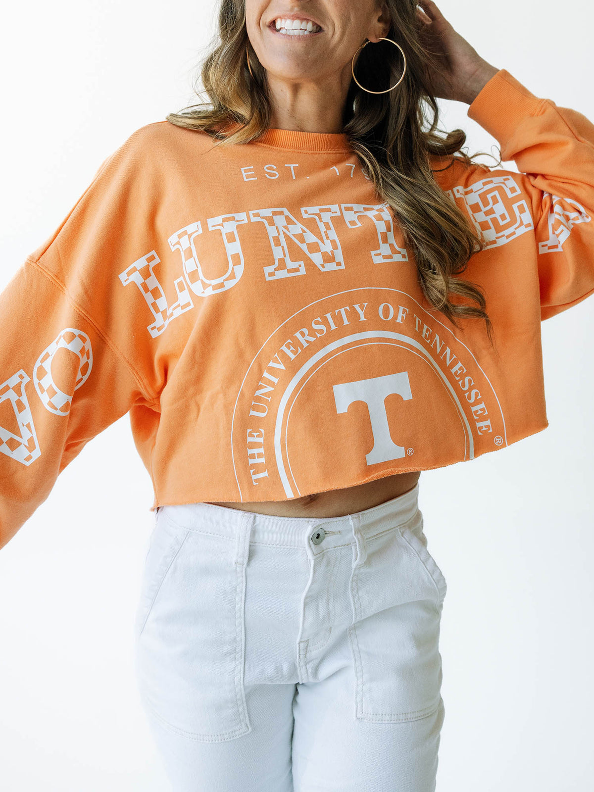 game day social tennessee phipps split cropped orange long sleeve shirt for tennessee vols game day