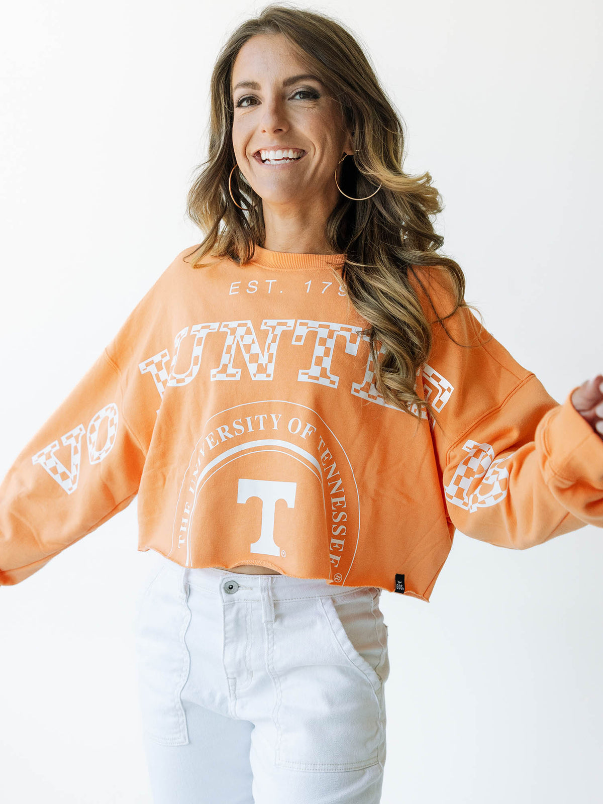 game day social tennessee phipps split cropped orange long sleeve shirt for tennessee vols game day