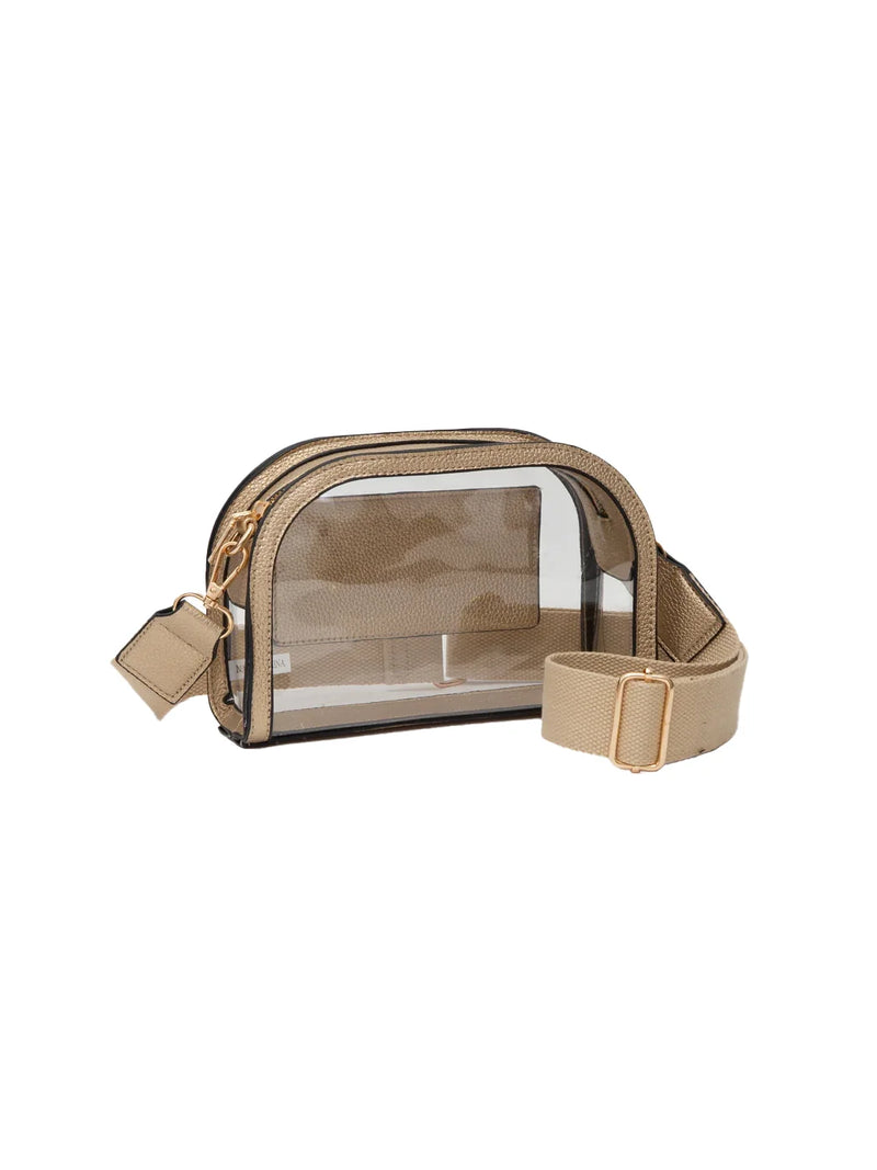 Clear Stadium Approved Dome Crossbody Bag Gameday Bag Vegan Leather Gold