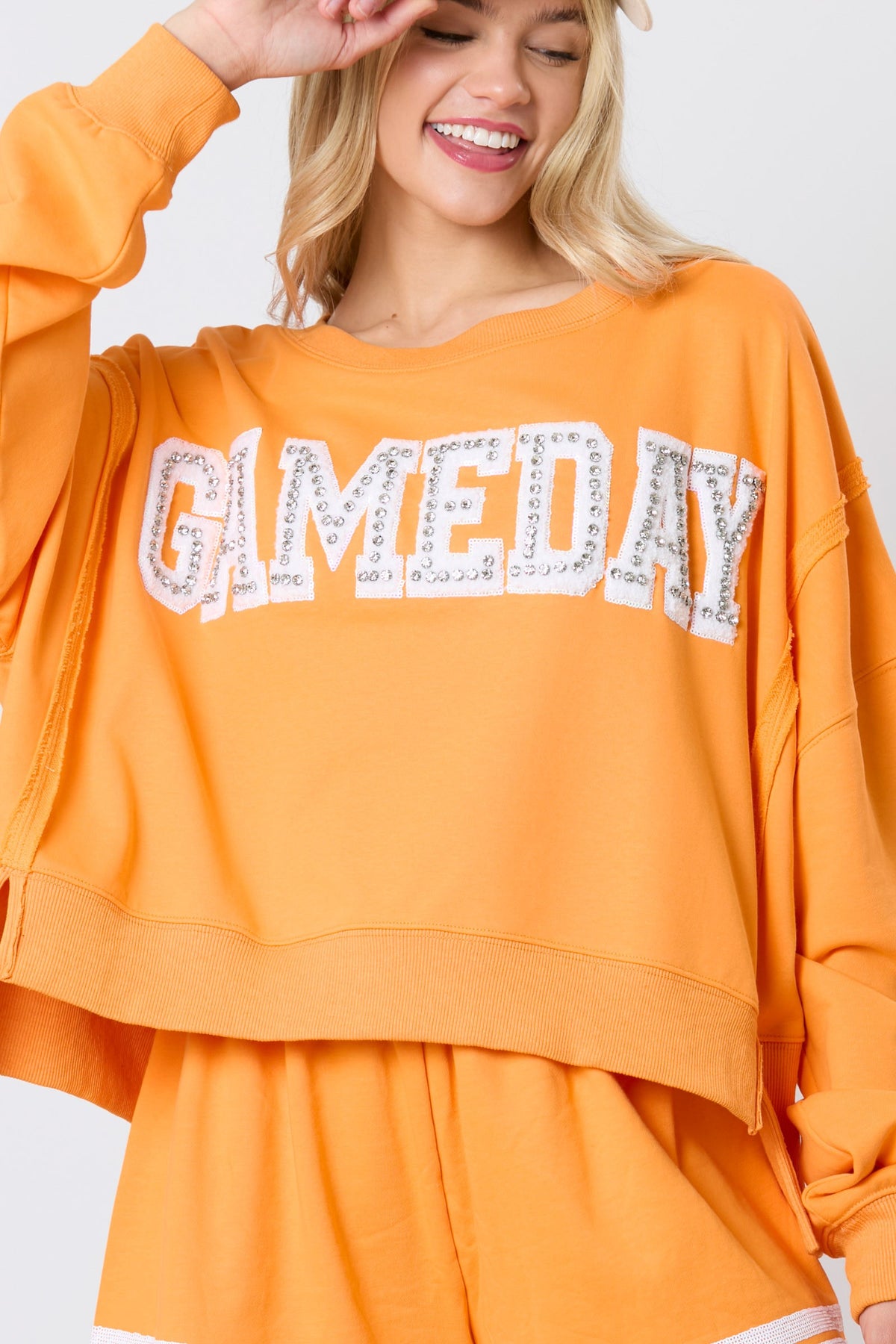 gameday crystal stone detail sweatshirt in tennessee orange-front