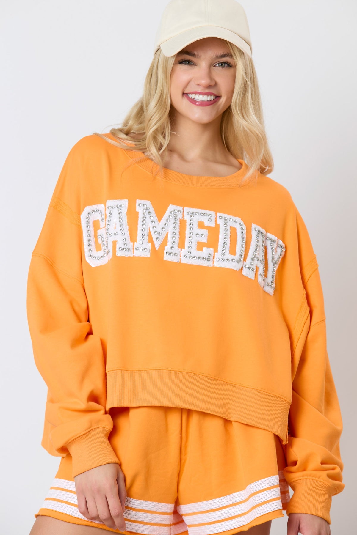 gameday crystal stone detail sweatshirt in tennessee orange-front