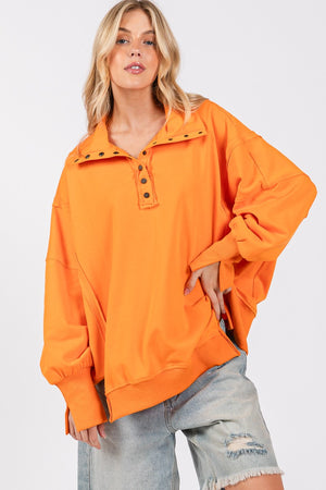 Game Day Snap Collar Henley Sweatshirt Orange