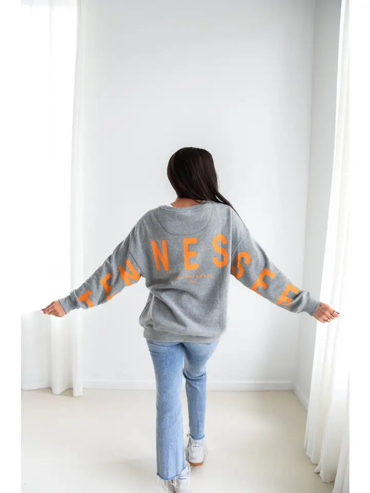 Tennessee Barkley Split Lantern Sleeve Sweatshirt in heather gray-back