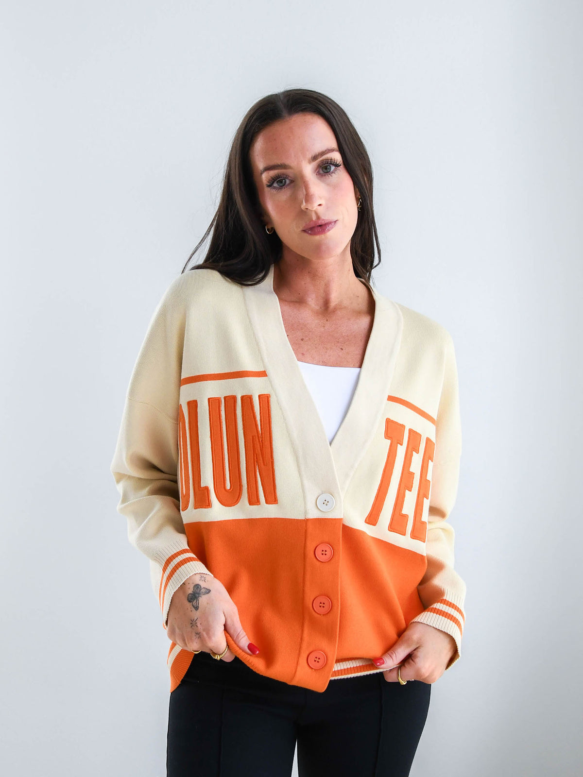 game day social tennessee volunteers carley button front cardigan for tennessee game day