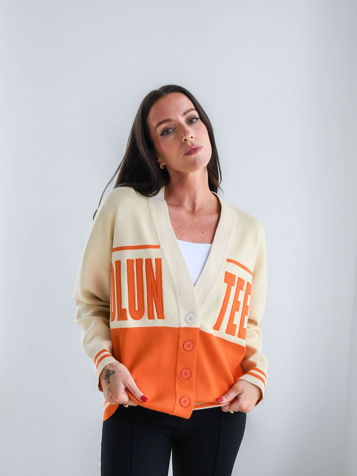 game day social tennessee volunteers carley button front cardigan for tennessee game day