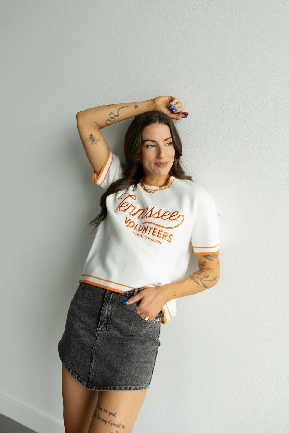 gameday social Tennessee Clayton Classic Luxe Sweater Tee  sherbert white