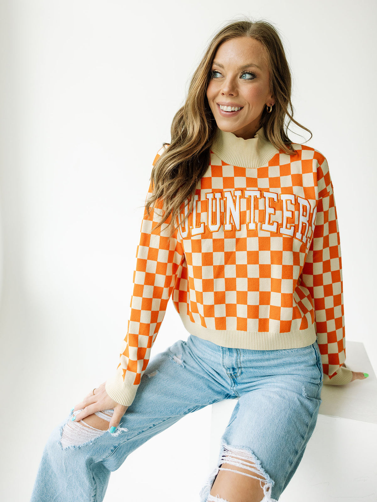 game day social tennessee cropped checkerboard sweater for tennessee volunteers game day