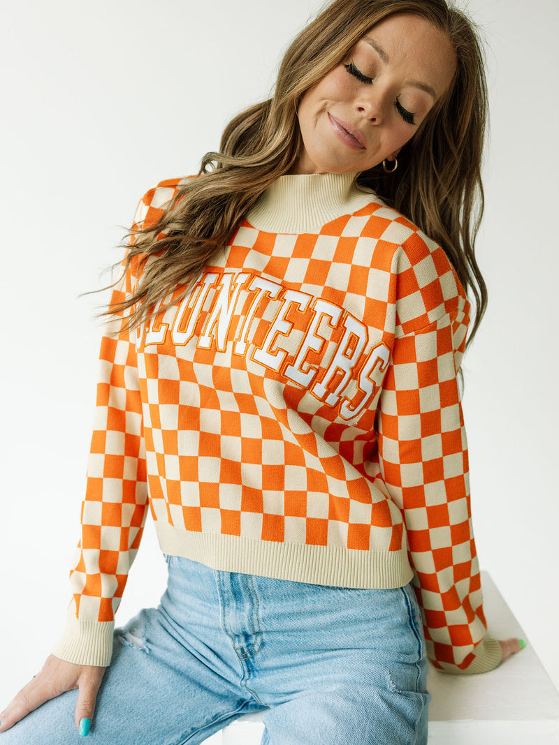 game day social tennessee cropped checkerboard sweater for tennessee volunteers game day