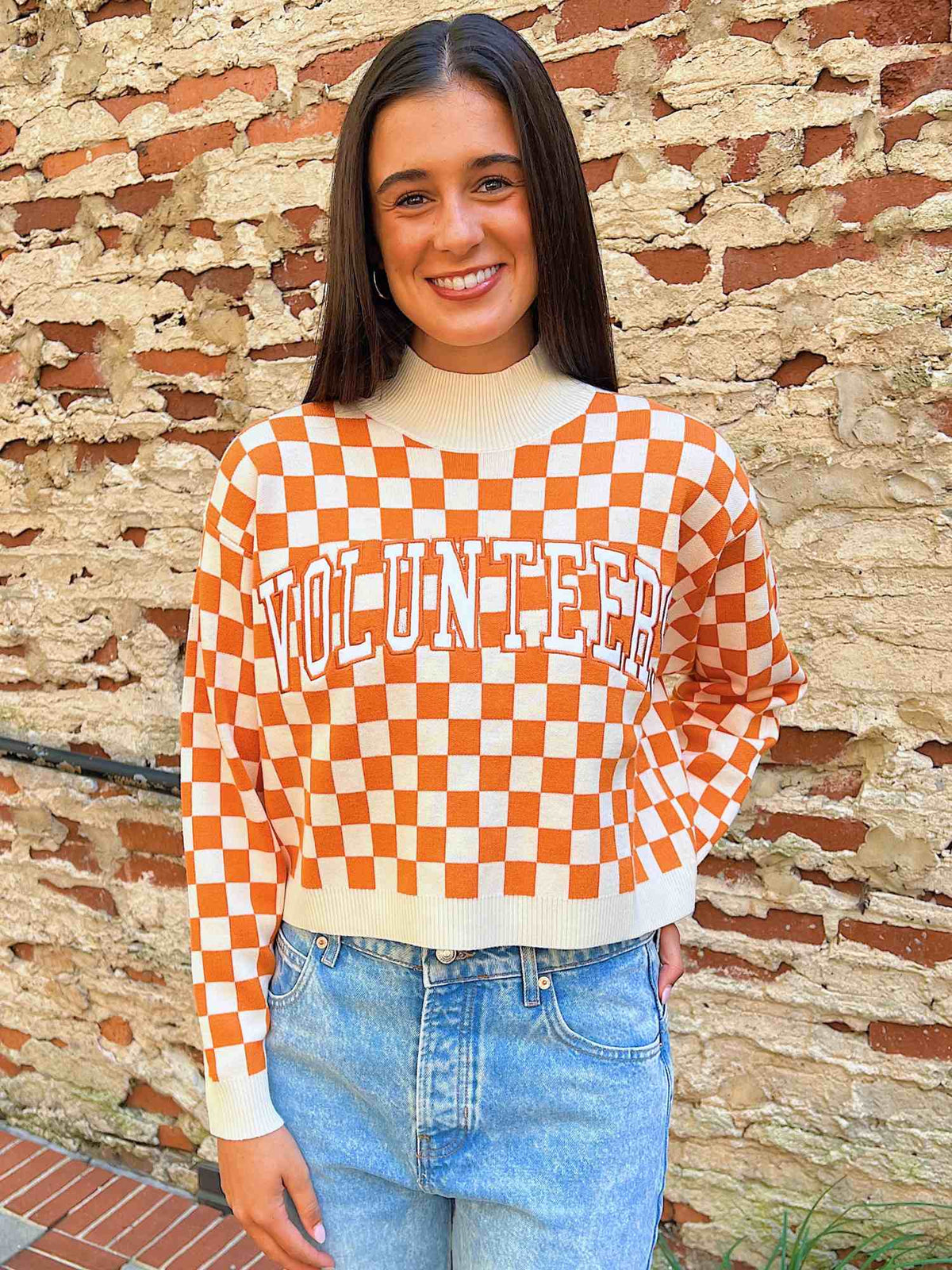 game day social tennessee cropped checkerboard sweater for tennessee volunteers game day