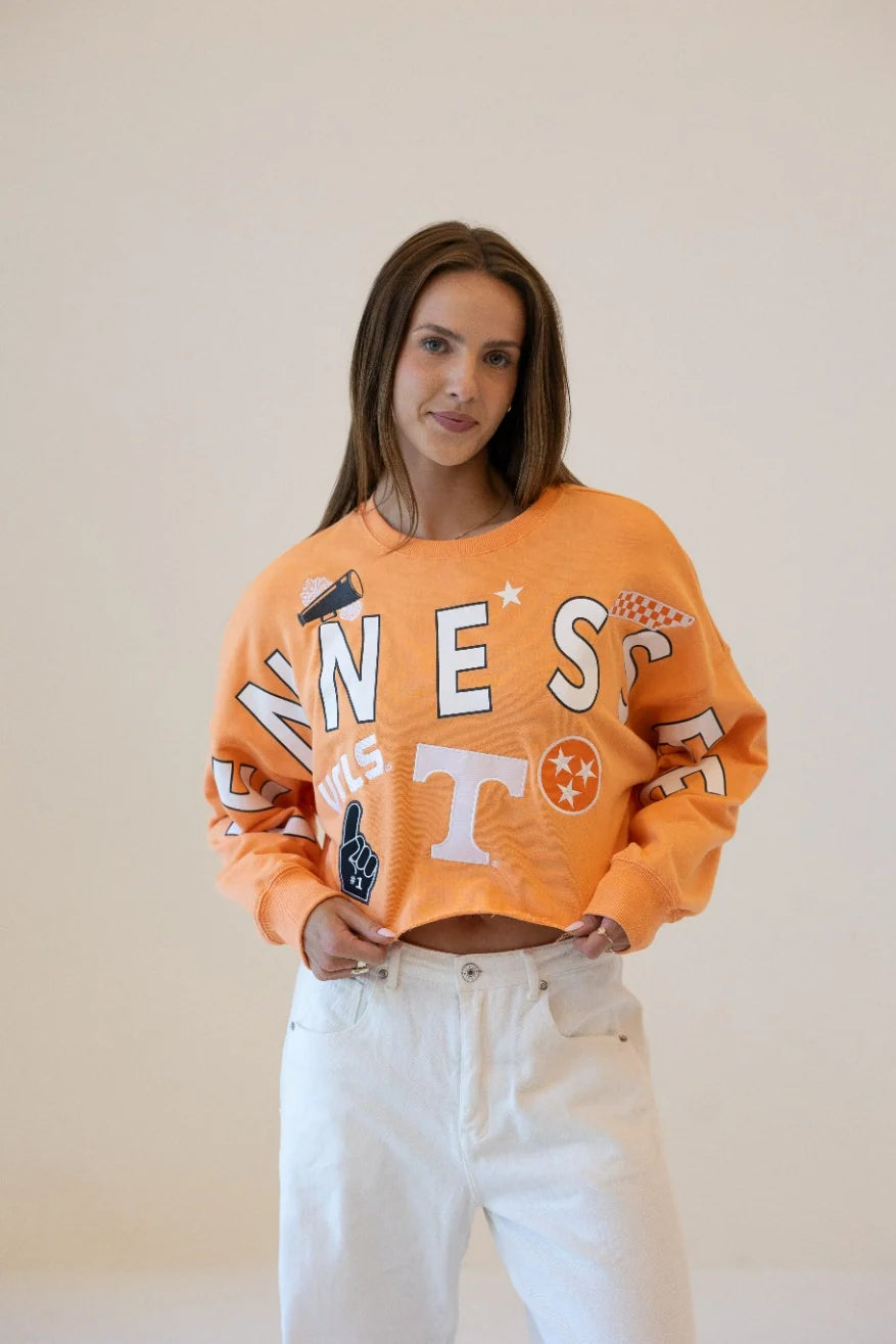 Tennessee Patched Up Cropped Long Sleeve Crewneck Sweatshirt sherbert