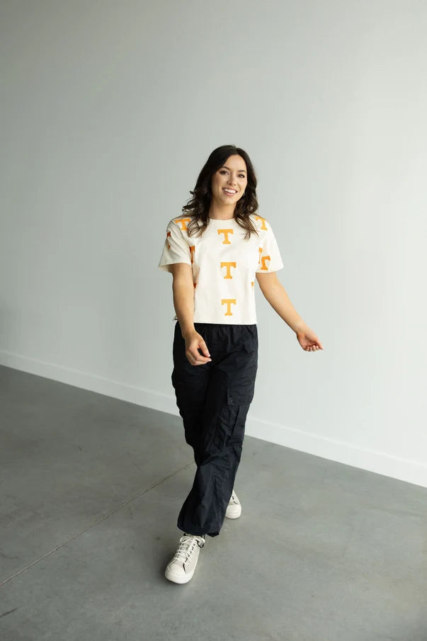 Tennessee Ritter Multi Color Heavyweight Crop Tee  oatmeal 