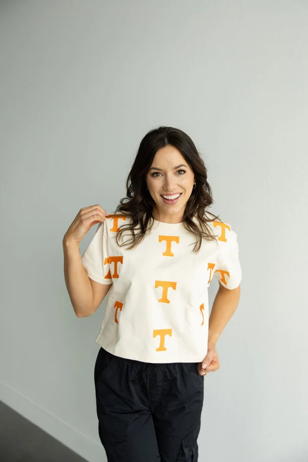 Tennessee Ritter Multi Color Heavyweight Crop Tee oatmeal