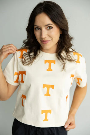 Tennessee Ritter Multi Color Heavyweight Crop Tee  oatmeal 
