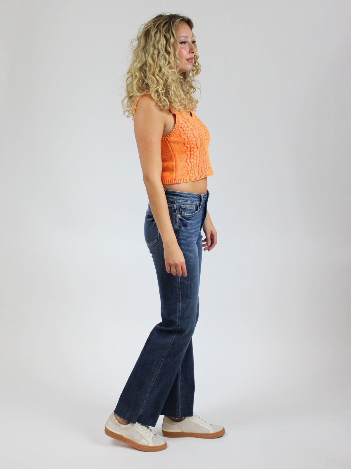 gbo knit cropped tank top in orange-side