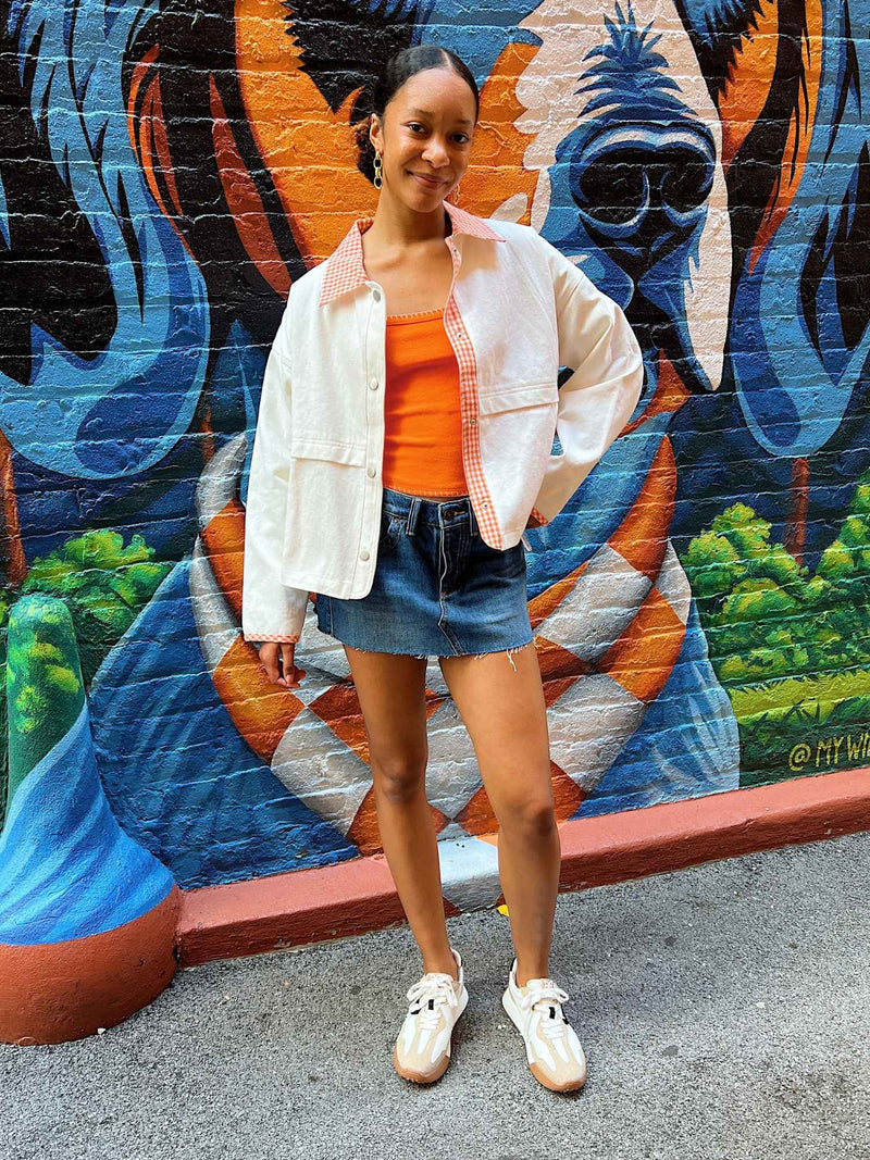 Gingham Contrast Jacket White Orange