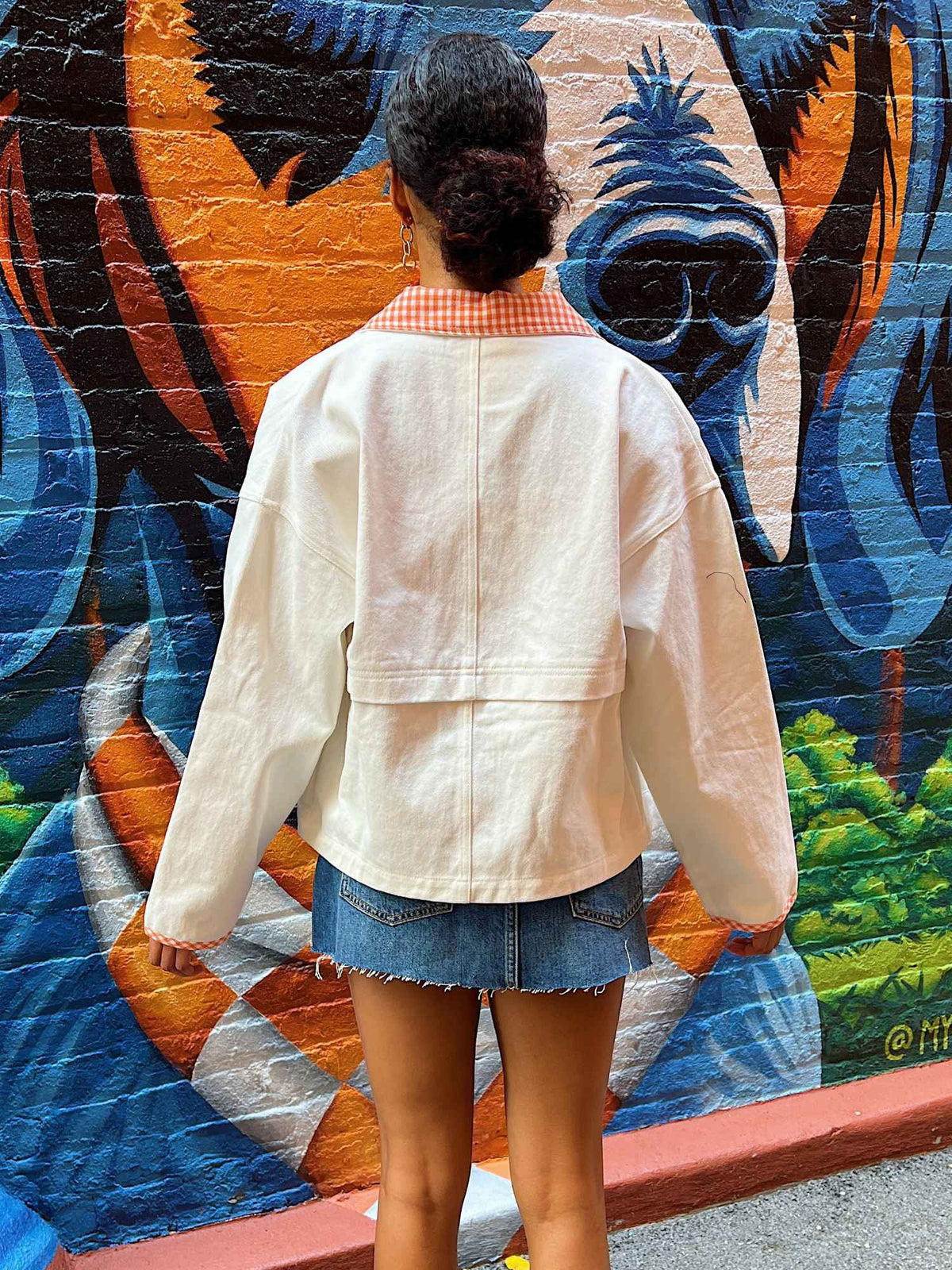 Gingham Contrast Jacket White Orange