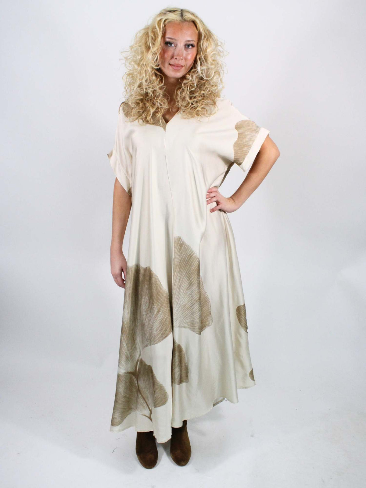 Gingko V-Neck Kaftan Maxi Dress