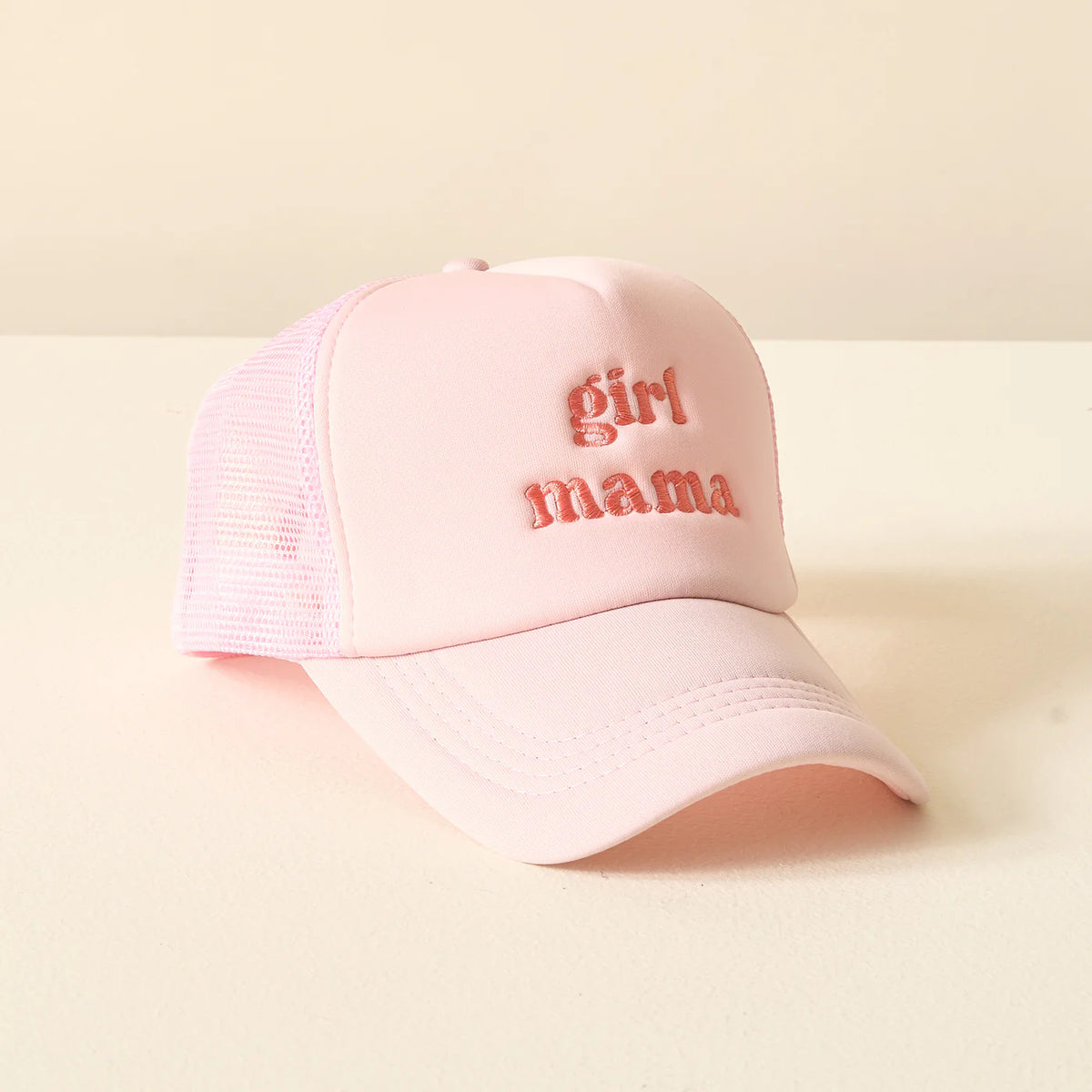 girl mama pink embroidered trucker hat