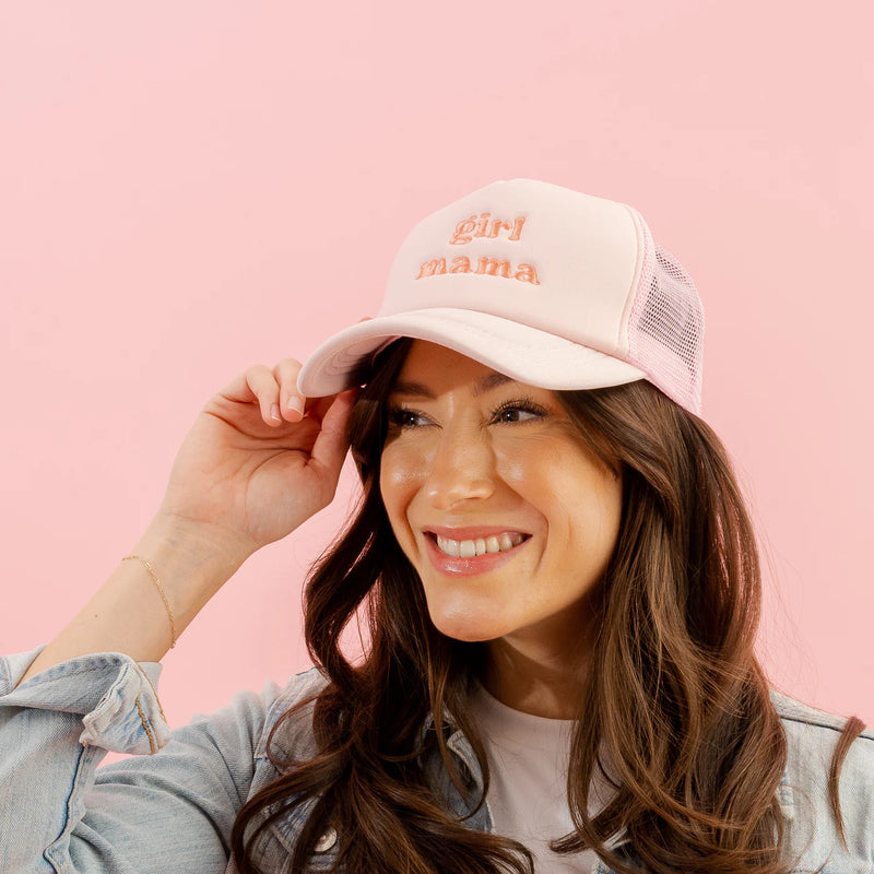 girl mama pink embroidered trucker hat