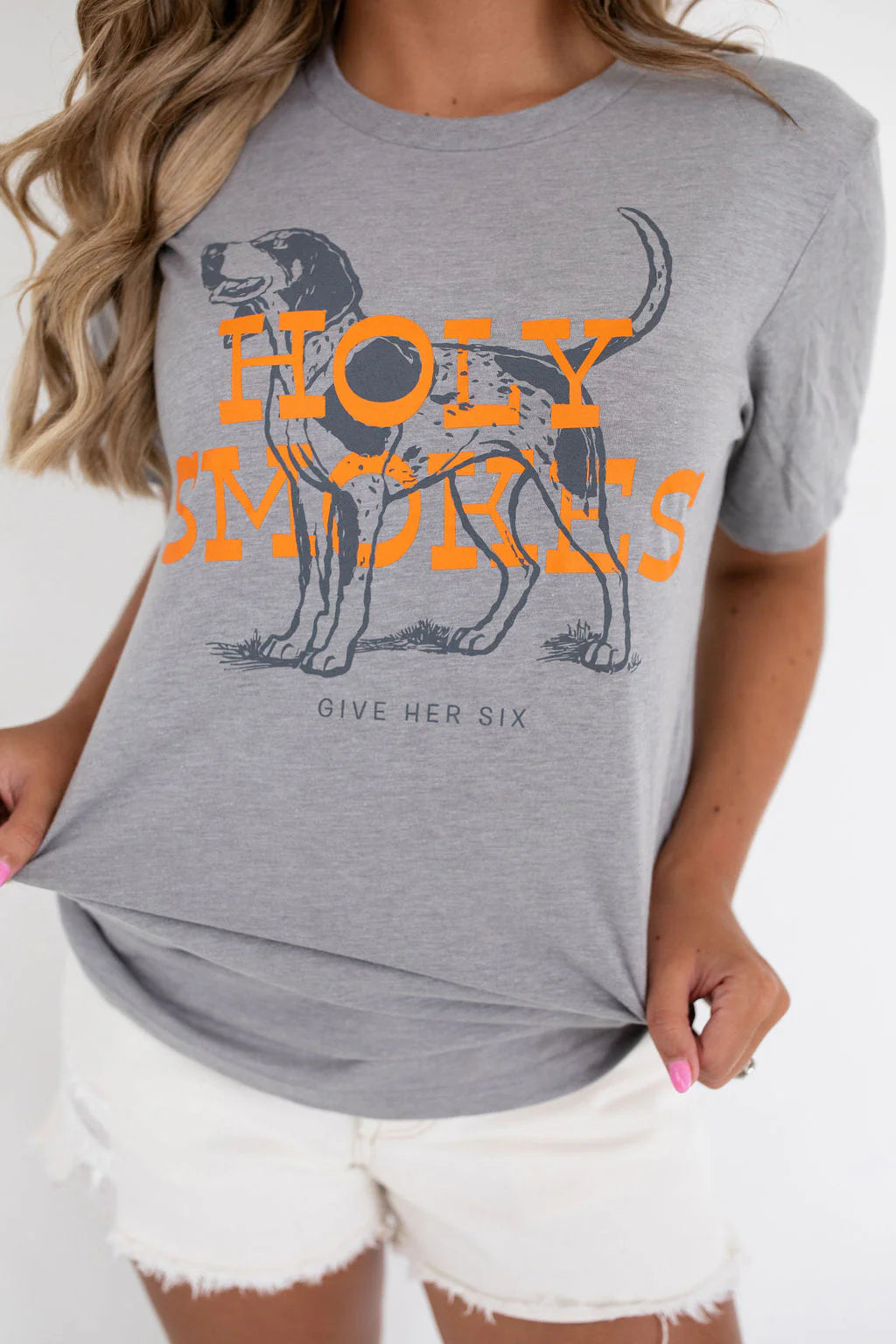 Give Her Six Grey Holy Smokes Short Sleeve Tee
