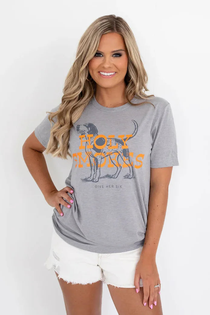 Give Her Six Grey Holy Smokes Short Sleeve Tee