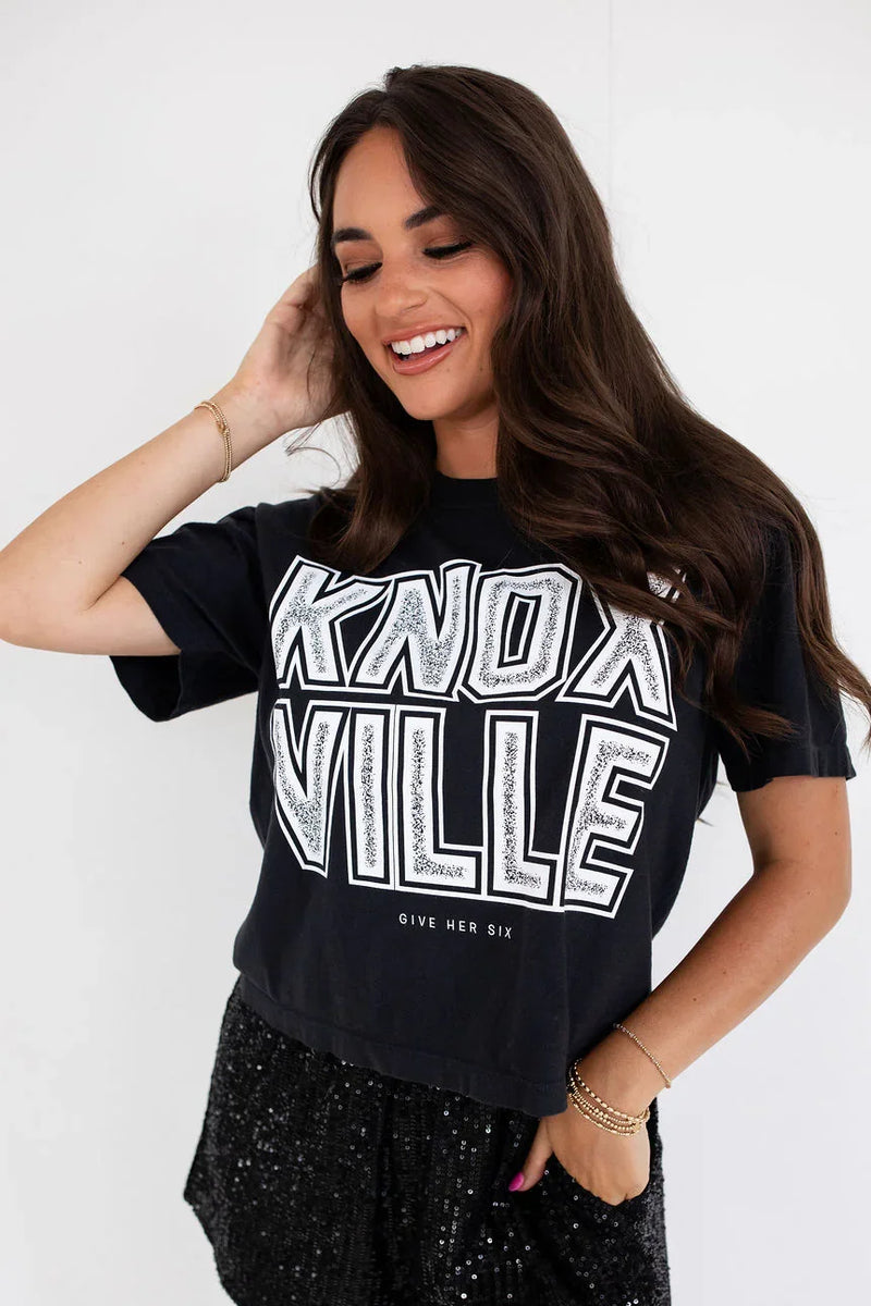 Give Her Six Knoxville Black Cropped Tee