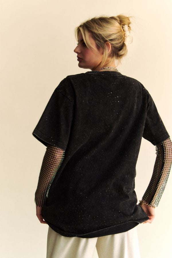 glitter sparkle t-shirt in black-back